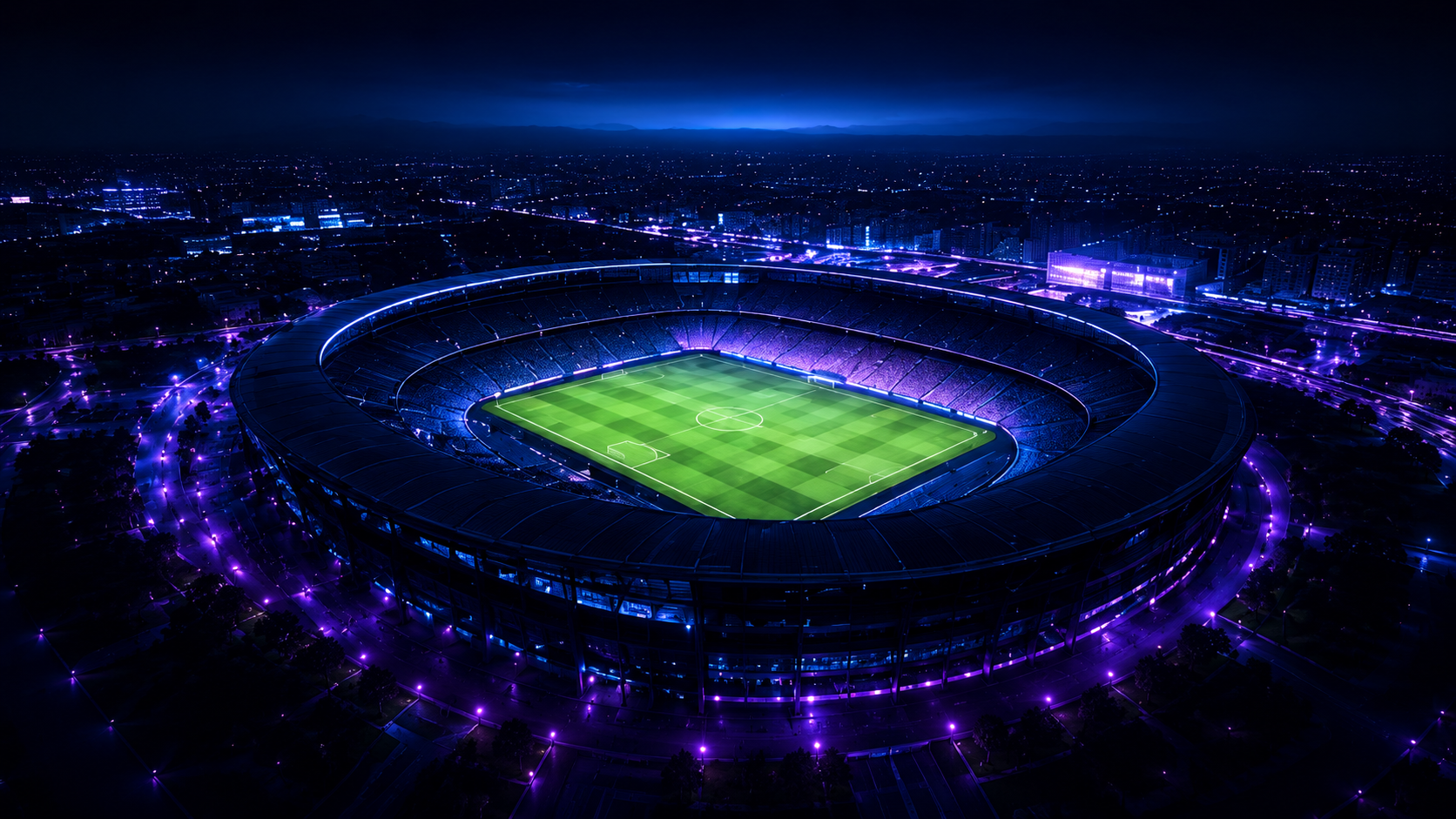Futuristic football stadium at night