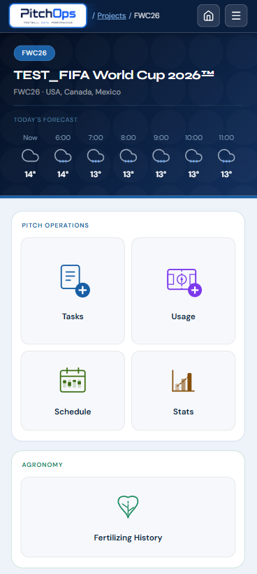 PitchOps mobile home dashboard