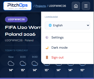 PitchOps mobile menu navigation