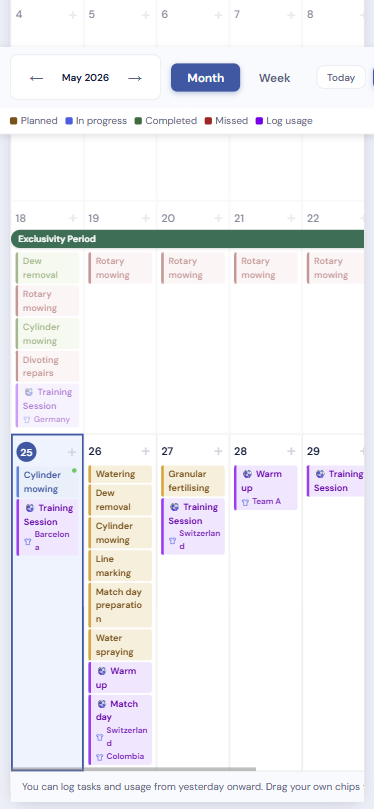 PitchOps monthly schedule screenshot